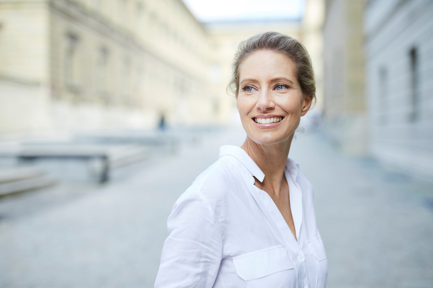 middle aged woman smiling